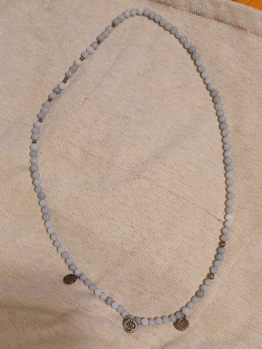 Blue Lace Agate  Beaded Necklace with Charms